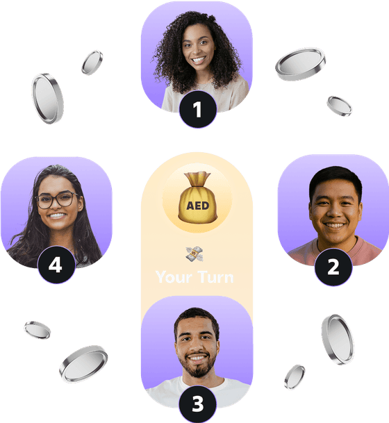Illustration of a savings circle payout rotating between members